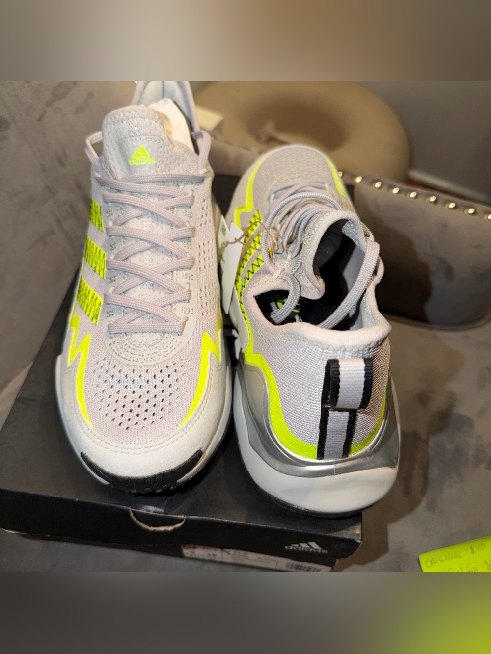adidas Light Gray and Neon Yellow Athletic Sneakers